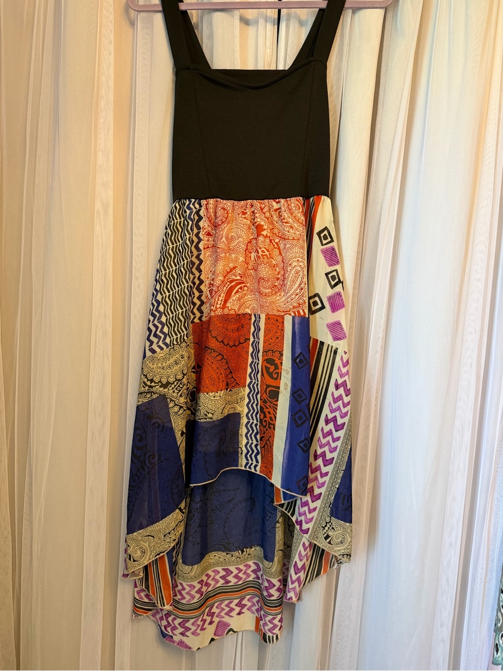 Poetry Black Bodice Multi-Pattern High-Low Dress